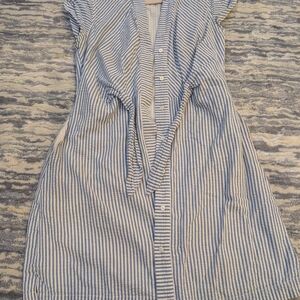 Vineyard Vibes Blue and White Striped Seersucker Dress